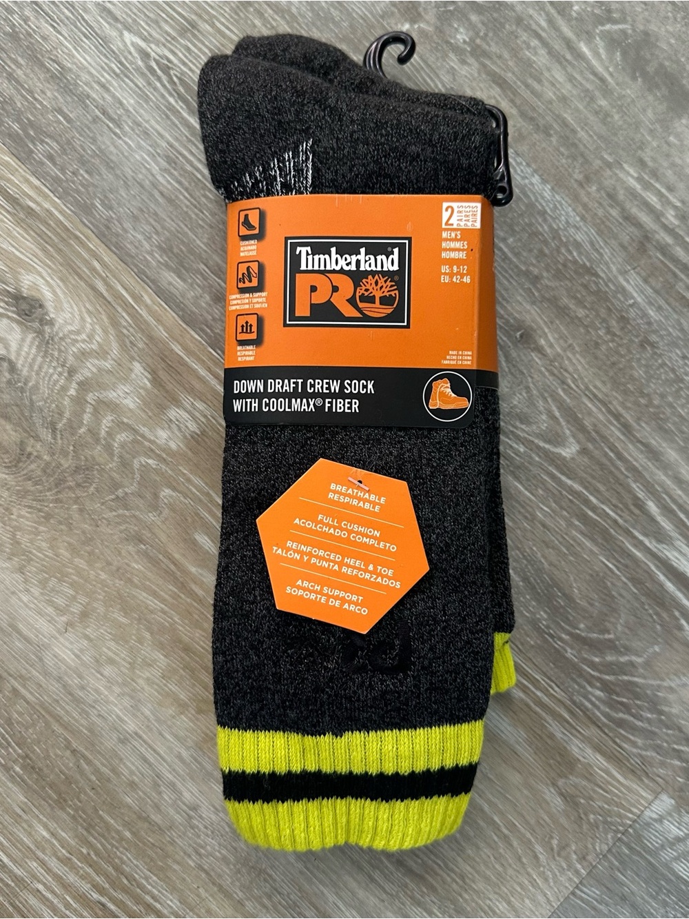 Timberland pro down draft crew sock with coolmax fiber 2 pairs Sz 9-12